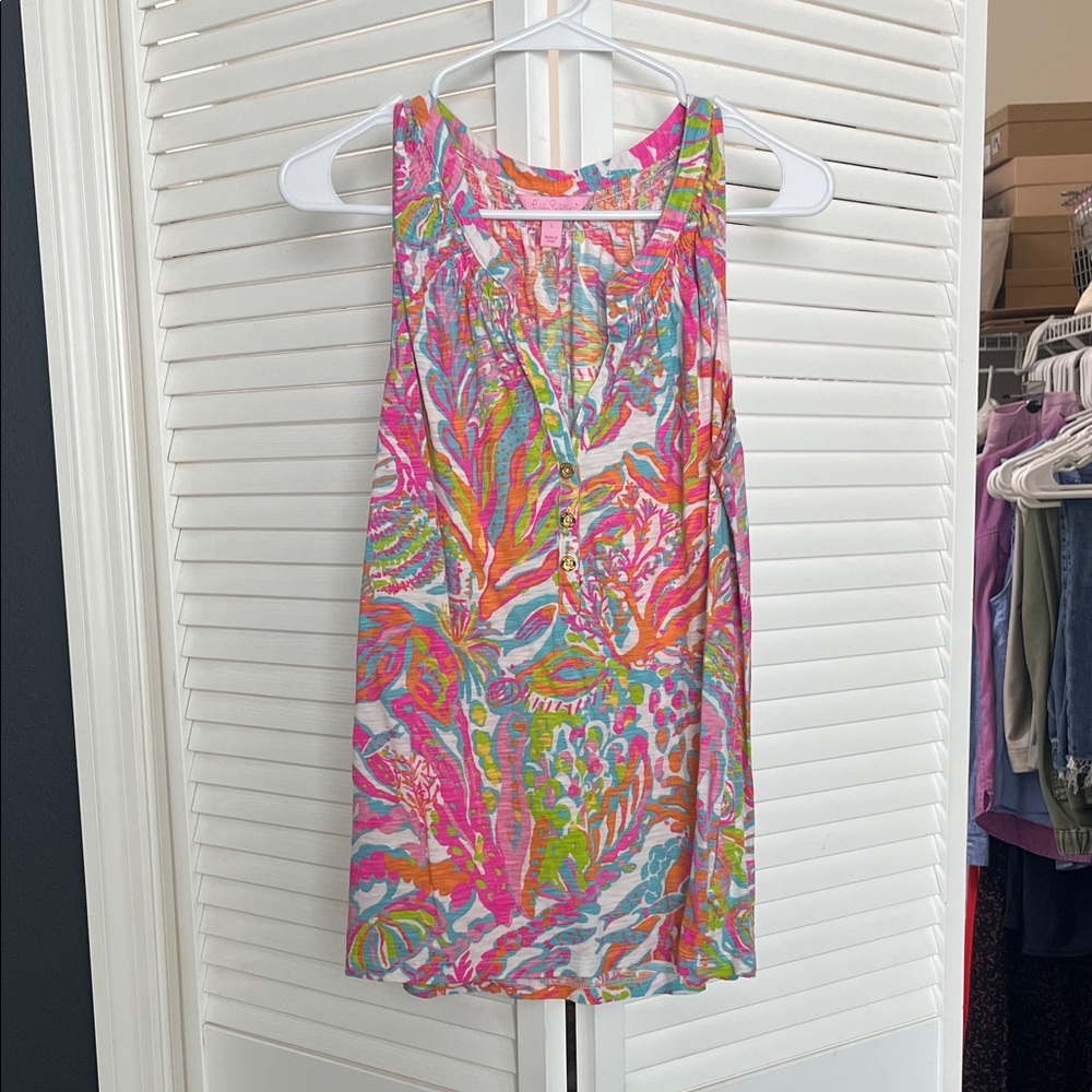 Lilly Pulitzer Vibrant Pink and Orange Cotton Blouse